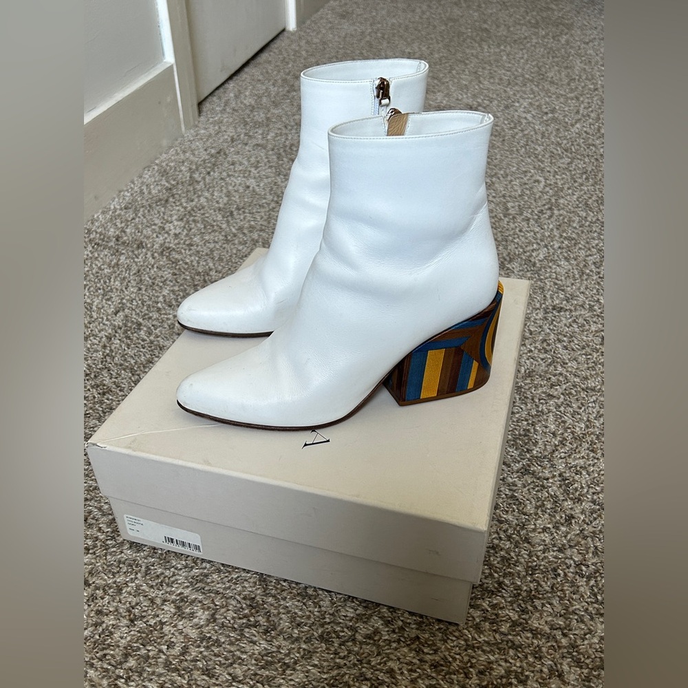 Gabriela Hearst white Tito boot with rainbow block heel